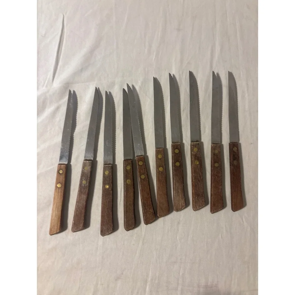 Unbranded Steak Knife Set Unisex 10‎ Piece Brown  Vintage Wood Handle Serrated